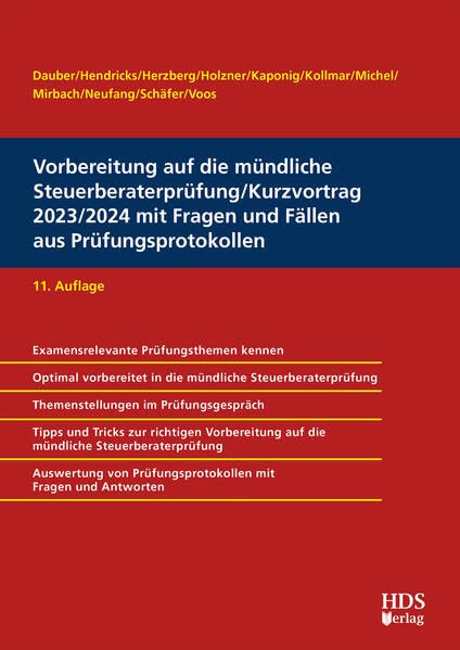 Buch: Vorbereitung auf die mündliche Steuerberaterprüfung/Kurzvortrag 2023/2024