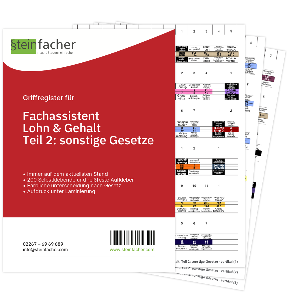 Griffregister für Fachassistent Lohn & Gehalt, Teil 2: sonstige Gesetze